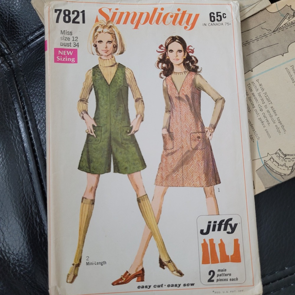 Vintage Simplicity 7821 Jiffy Jumper Pantjumper Sewing Pattern Size 12 Bust 34